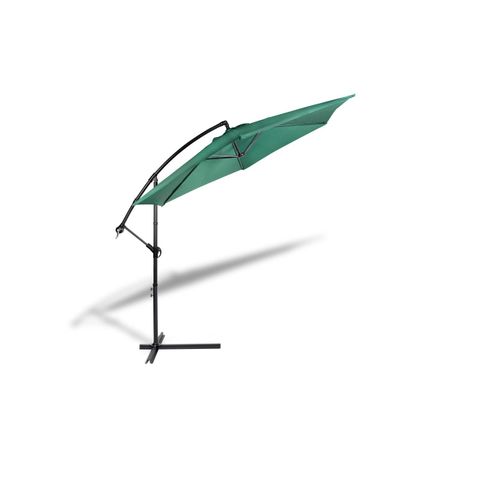 909 Outdoor Parasol Déporté Inclinable Vert Foncé, Parasol Jardin Décentralisé, Parasol Suspendu En Polyester Et Structure Métallique, Hauteur 2.5m, Diamètre 3m