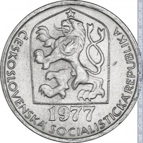 Tchecoslovaquie = Pièce De Monnaie De 5 Hellers En Aluminium, Année 1977 ( Lion )