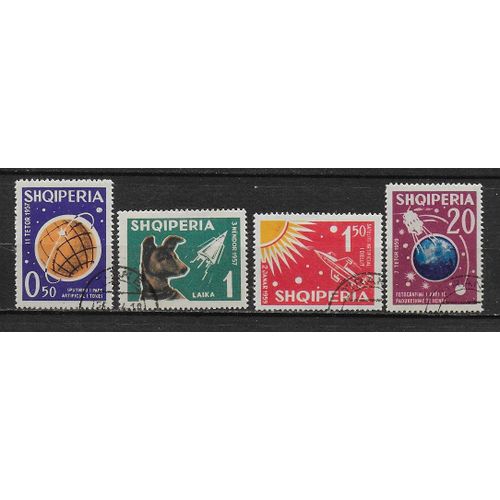 Albanie 1962 : Espace : Véhicules Cosmiques : Satellites / Fusées / Laïka Et Spoutnik 2 - Série Entière De 4 Timbres Oblitérés