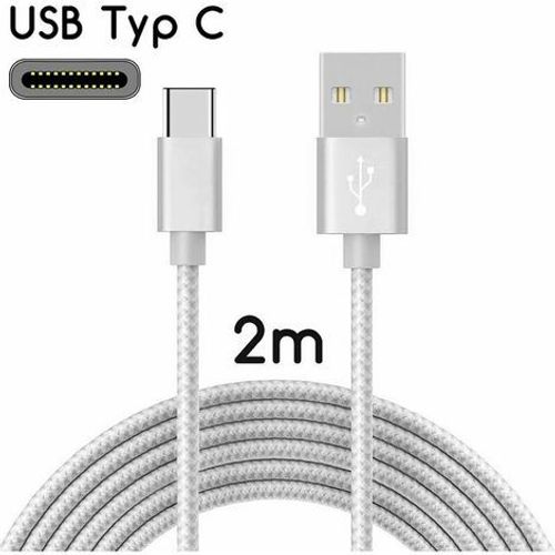 Cable USB-C vers USB 2.0 | Cable de charge en nylon avec connecteur USB Type-C / 2 m | Argent