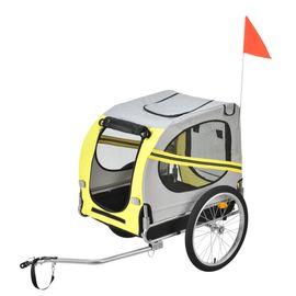 Remorque Vélo Pour Chien Animaux Avec Roue Pneumatique Réflecteurs Et Drapeau Rouge Barre D'attelage Capacité 26 Kg 138 X 71 X 90 Cm Acier Pvc Et Polyester Jaune Gris Noir Helloshop26 03_0005990
