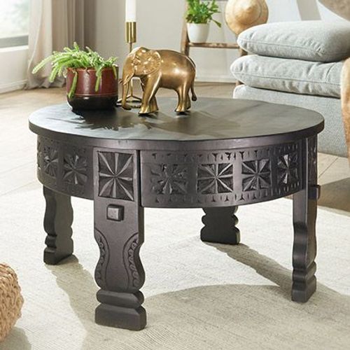 Table Basse Ronde 60 Cm En Manguier Gris Foncé - Curt