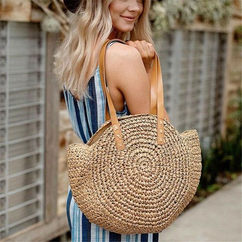 Sac à main fourre tout rond en rotin tissé pour femmes, sac d'été en paille, nouvelle mode, Simple, rond, sac de plage