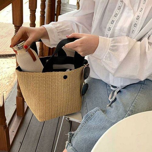 Sac à main en osier tissé pour femmes, fourre-tout, panier de paille de plage, Portable, nouvelle collection, vacances d'été, 2021