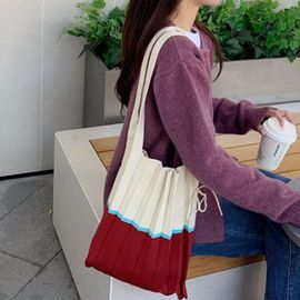 Sac de Shopping pliable en laine contrastée, sac à main tricoté à une épaule, sac d'orgue en tissu cousu pour femmes
