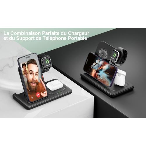 Chargeur Induction 3 en 1 for iPhone 15/14/13/12/Pro/Max/Plus, Apple Watch Ultra 9/8/7/6/5/4/3, AirPods 3/2 Pro, Station de Charge, Chargeur sans Fil