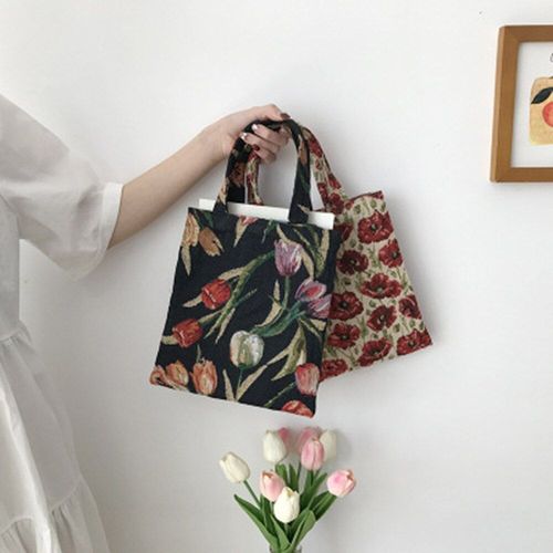 Sac de Shopping en toile pour femmes, sac à main en toile, Mini fourre tout décontracté à fleurs pour étudiantes