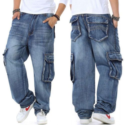 Jean Denim Bleu Pour Homme,Pantalon Baggy À Poches Droites,Streetwear Décontracté,Marque Hip Hop,Jambes Larges,Cargo Fjt,Grande Taille 46