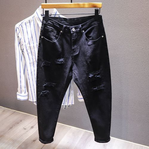 Jean Blanc Déchiré Pour Homme,Pantalon Sarouel,Extensible,Slim,Confortable,Streetwear,Denim,À La Mode