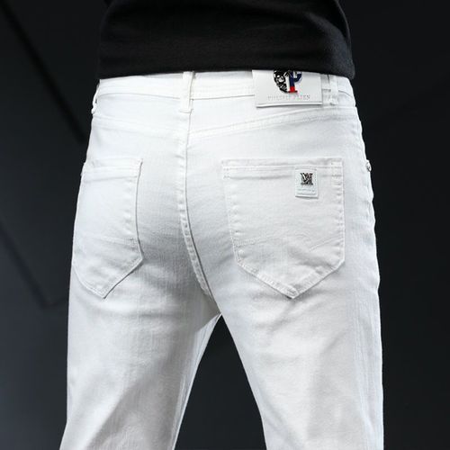 Jean Blanc En Coton De Style Classique Pour Homme,Pantalon Slim Fit De Marque À La Mode,2022