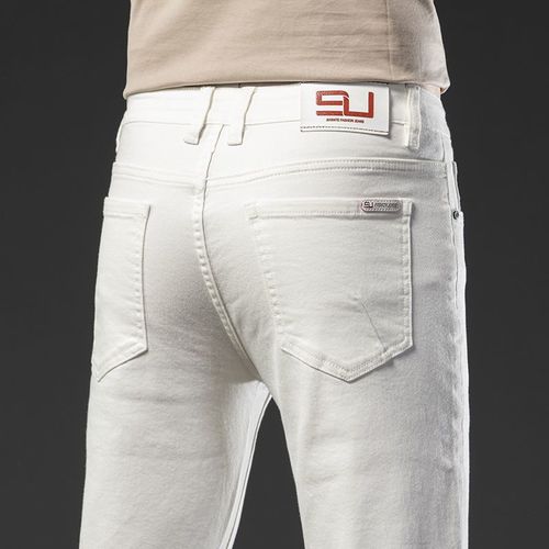 Jean Blanc En Coton De Style Classique Pour Homme,Pantalon Slim Fit De Marque À La Mode,2022