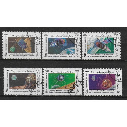 Afghanistan 1984 : Espace : Luna 1, 2 Et 3 / Apollo Et Soyouz - Série De 6 Timbres Oblitérés