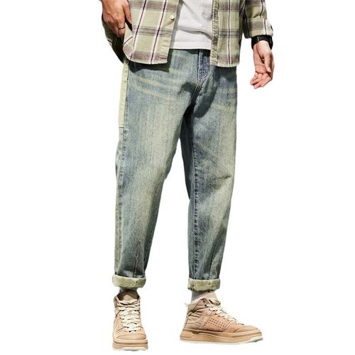 Kstun-Jean Baggy Pour Homme,Pantalon Aadt Fit,Sarouel,Vêtements Vintage,Poches À La Mode,Patchwork,Grand Fjrespzed 42