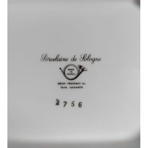 Soupière Octogonale Porcelaine De Sologne - Blanche Liseré Vert Et Noir