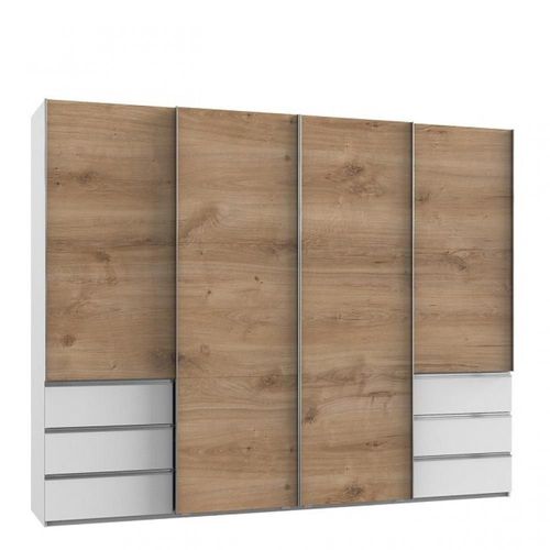 Armoire Coulissante Lisbeth 4 Portes Chêne 6 Tiroirs Blanc 300 X 236 Cm Hauteur