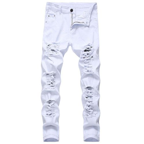 Jeans En Denim Blanc Pour Hommes,Trou Droit,Marque De Créateur De Mode,Jeans Masculins,Grande Taille,Fjdistmurcia Destruction