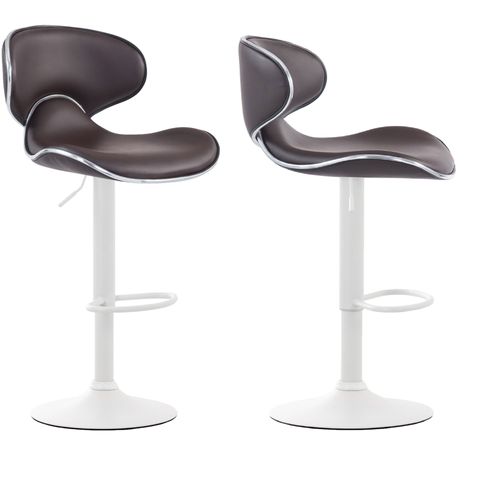 Lot De 2 Tabourets De Bar Design Contemporain Pieds En Métal Blanc Mat Assise En Synthétique Marron 10_0001169