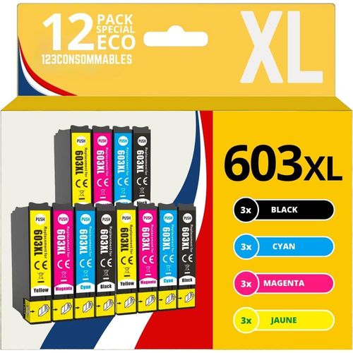 603XL - Pack de 12 Cartouches d'encre Compatible pour Epson 603 XL Etoile de Mer - pour Le Remplacement de Cartouche Epson XP 2100 XP 2105