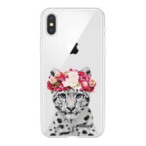 Coque Iphone X/Xs Silicone Transparente Leopard Couronne Ultra Resistant Protection Housse Motif Ecriture Tendance Evetane