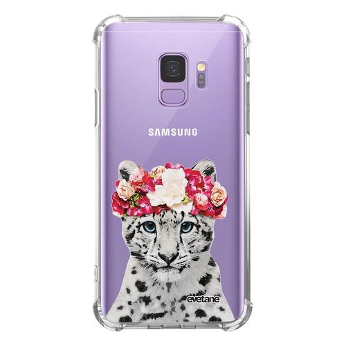 Coque Samsung Galaxy S9 Anti-Choc Souple Angles Renforcés Transparente Leopard Couronne Evetane.