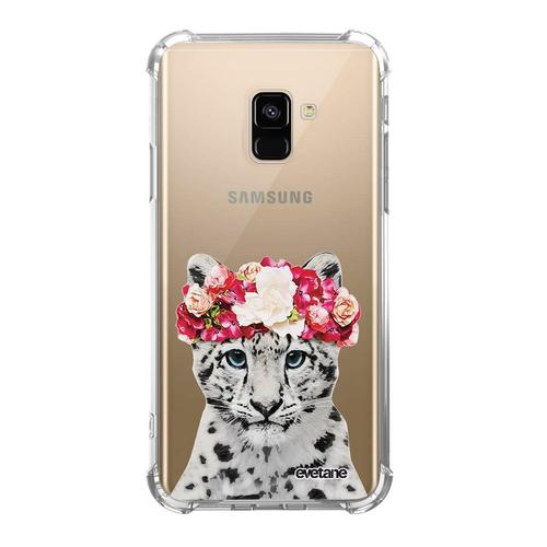 Coque Samsung Galaxy A8 2018 Anti-Choc Souple Angles Renforcés Transparente Leopard Couronne Evetane.