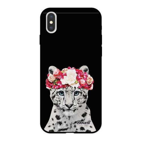 Coque Iphone X/ Xs Silicone Liquide Douce Noir Leopard Couronne Ecriture Tendance Et Design Evetane