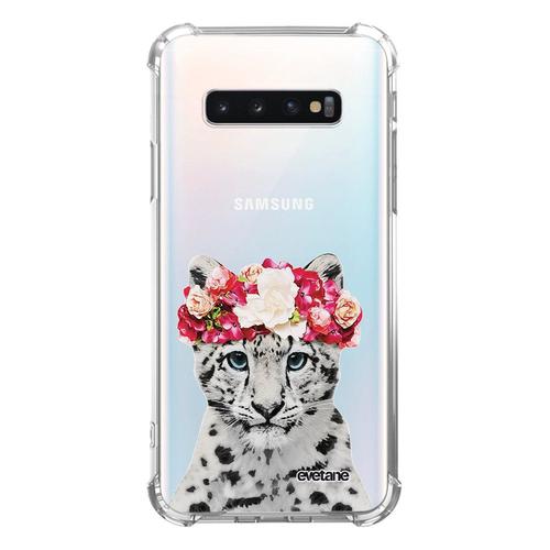 Coque Samsung Galaxy S10 Anti-Choc Souple Angles Renforcés Transparente Leopard Couronne Evetane.