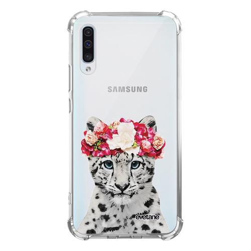 Coque Samsung Galaxy A50 Anti-Choc Souple Angles Renforcés Transparente Leopard Couronne Evetane.