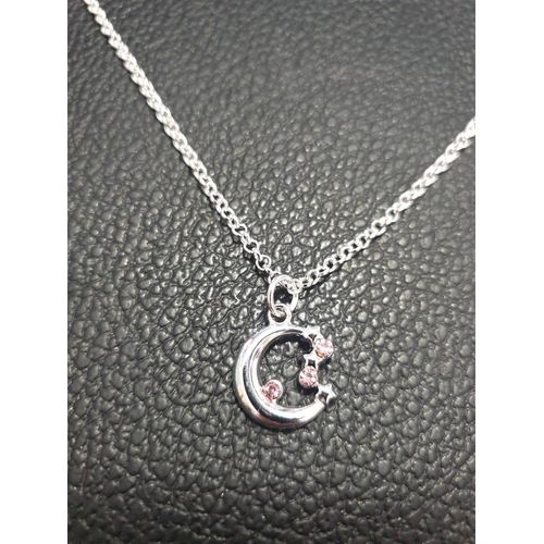 Collier Fantaisie "Lune" Argenté Et Rose