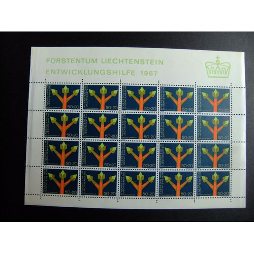Liechtenstein 1967 Assistance Technique Aux Pays (Nations Unies) Yvert 433 ** Feuille Mnh De 20 Timbres