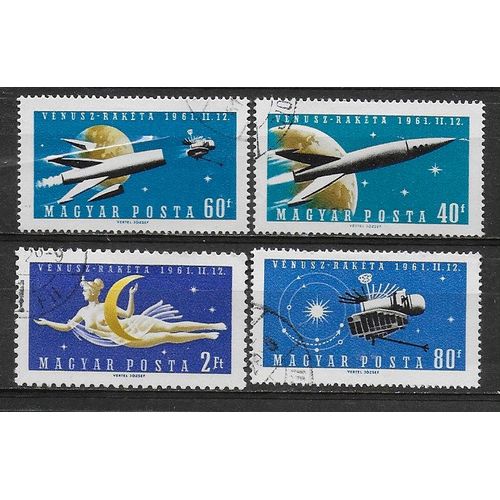 Hongrie 1961 : Espace : Lancement Vers Vénus De Venera 1 - Série Entière De 4 Timbres Oblitérés