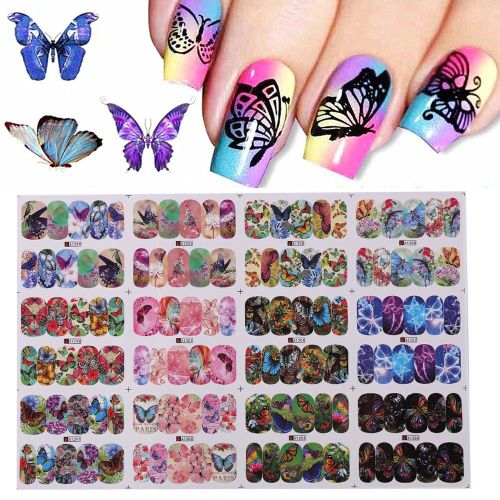 Autocollants De Transfert D'eau Pour Ongles, Rose Papillon, Accessoires De Manucure, Design De Décoration 