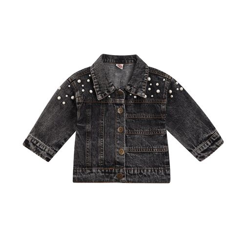Manteau À Manches Longues Pour Fille Et Garçon, Cardigan En Denim Avec Boutons De Revers En Perles, Haut Ample Pour L'Automne, 0-4 Ans