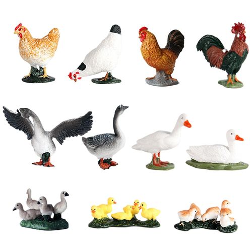Figurines D'Animaux De Ferme En Plastique 11x, Décoration De Gâteau, Ensemble De Jeu Préscolaire, Coq, Jouets À Collectionner