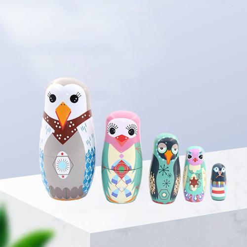 Poupée De Nidification Russe, Collection De Jouets Pour Enfants, Hibou En Bois De Dessin Animé, Matryoshka