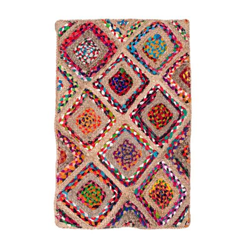 Tapis Rectangulaire En Jute Et Coton Multicolore