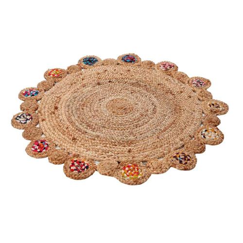 Tapis Rond Ethnique En Jute Et Coton Multicolore