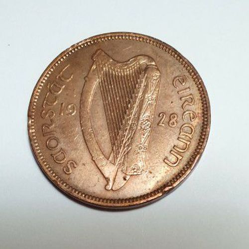 Piece 1928 Irlande 1/2 Penny Harpe Et Truie Et Ses Petits