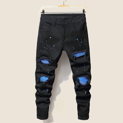 Jean Déchiré En Denim Pour Homme,Pantalon Slim,Extensible,Style Hip Hop,Décontracté,Noir,Bleu,Grande Taille,2022