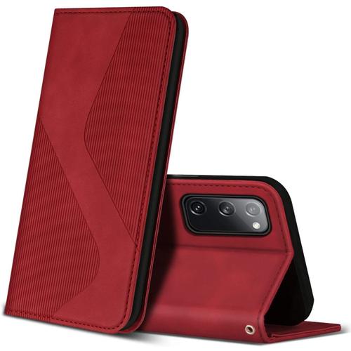 Coque Pour Samsung Galaxy S20 Fe/Galaxy S20 Lite, Premium Étui Housse En Cuir De Protection, Clapet Folio Portefeuille Pour Samsung Galaxy S20 Fe/Galaxy S20 Lite (Rouge)