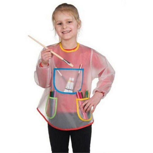 Tablier Smock Transparent À Manches Longues Pour Bébé, Multi-Poches, Étanche, Bricolage, Peinture D'Artiste, Cadeaux De Poche En Plastique Pour Enfants