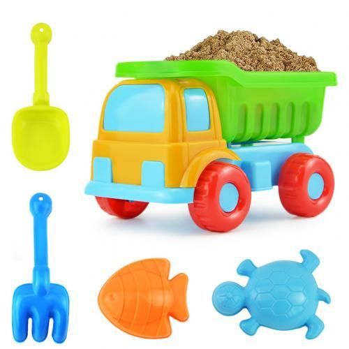 Kit De Jouets De Plage Pour Enfants, Camion, Pelle, Râteau, Moules Animaux, Fosse À Sable De Jardin, Piscine, Jeux Interactifs, Cadeau Pour Garçons, 5 Pièces/Ensemble