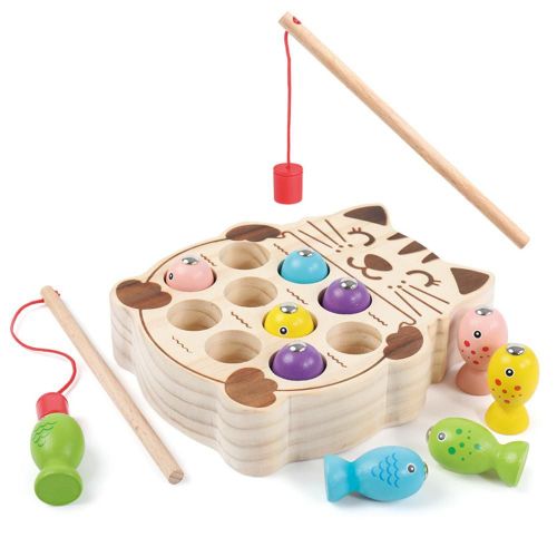 Jeu De Pêche Magnétique En Bois Pour Enfants, Simulation De Chats, Jeu Pour Parents