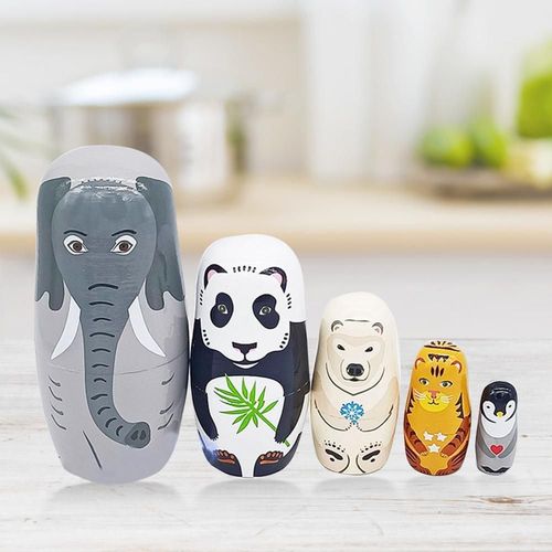 Poupée De Nidification Pour Enfants, Dessin Animé, Éléphant, Panda, Tigre, Pingouin Matrioshka, Cadeaux D'Anniversaire, Livraison Directe, 5 Pièces/Ensemble