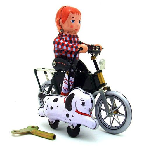 Jouet À Remonter Pour Adulte, Collection Rétro, Métal, Le Garçon Marche Le Chien En Vélo, Moto, Horloge, Figurines, Modèle, Cadeau Pour Enfant