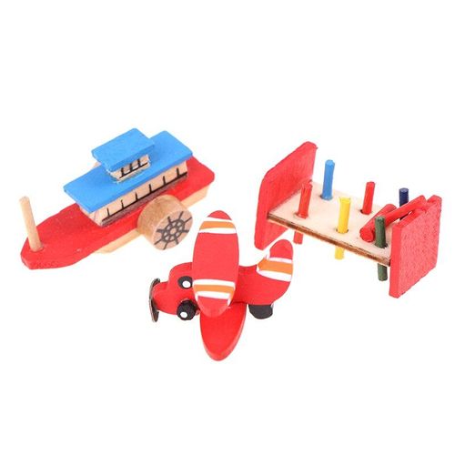 Jouet Décoratif En Bois Pour Maison De Poupée 1:12, 1 Ensemble De Jouets Miniatures En Bois, Bateau, Avion, Sondeur