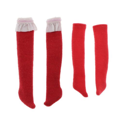 2 Paires De Chaussettes Rouges Pour 1/6 Poupées, Bonneterie De Noël, Bas De Déguisement