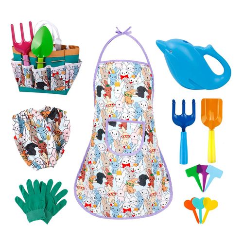 Ensemble D'Outils De Jardin Pour Enfants, 2 Gants De Jardin À Motif De Lapin, Jouets D'Extérieur, Outils À Main Pour Enfants, Ensemble D'Activités D'Anniversaire Avec Sac Fourre-Tout