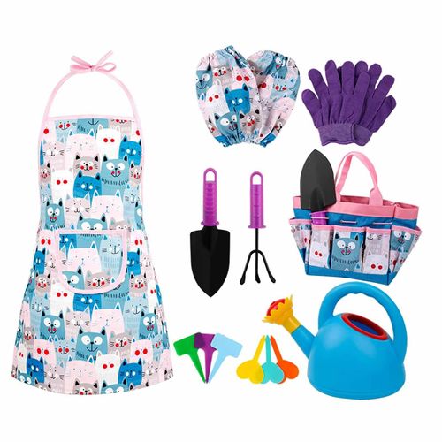 Outil De Jardinage Pour Enfants, 6 Piquets De Mise À La Terre, Tablier À Motif De Chat, Pelles Pointues, Jouets Avec Sac Fourre-Tout, Fosses De Sable, Jouets Pour Enfants De 3 Ans Et Plus