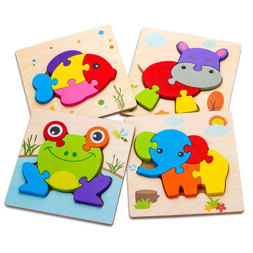 Puzzle 3d En Bois Pour Bébé, Jouets Éducatifs Pour Enfants, Formes Tangram, Apprentissage De L'Intelligence Animale, Dessin Animé